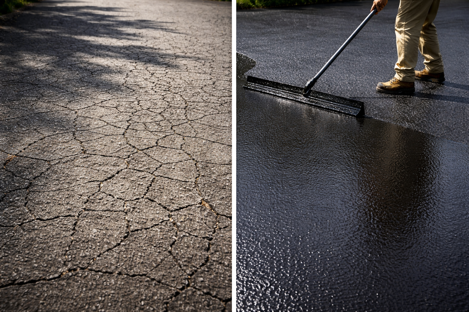 Sealcoating Half Done: Black vs Grey Contrast