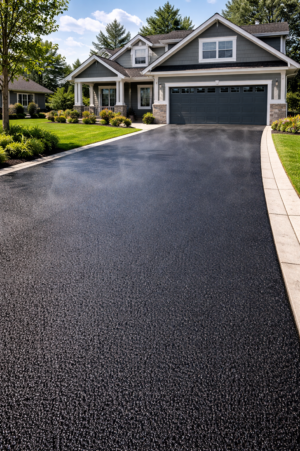 Freshly paved hot mix asphalt driveway